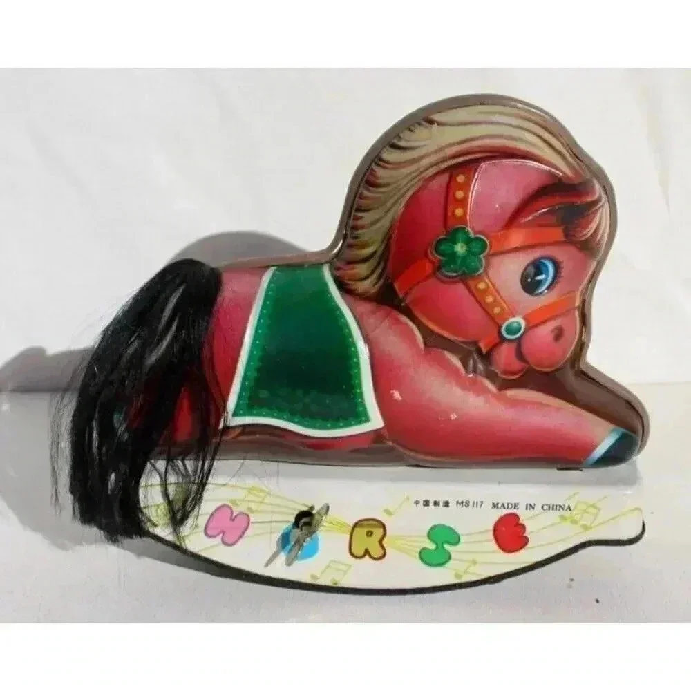 Vintage Wind Up Tin Toy Baby Rocking Horse Race Horse W/ Tail MS 117 China